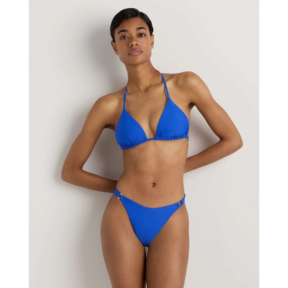 Quince Italian Triangle Bikini Top Royal Blue Gold Hardware XL NEW Beach Pool